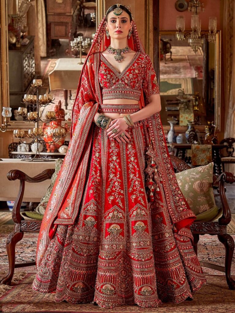 red bridal lehenga